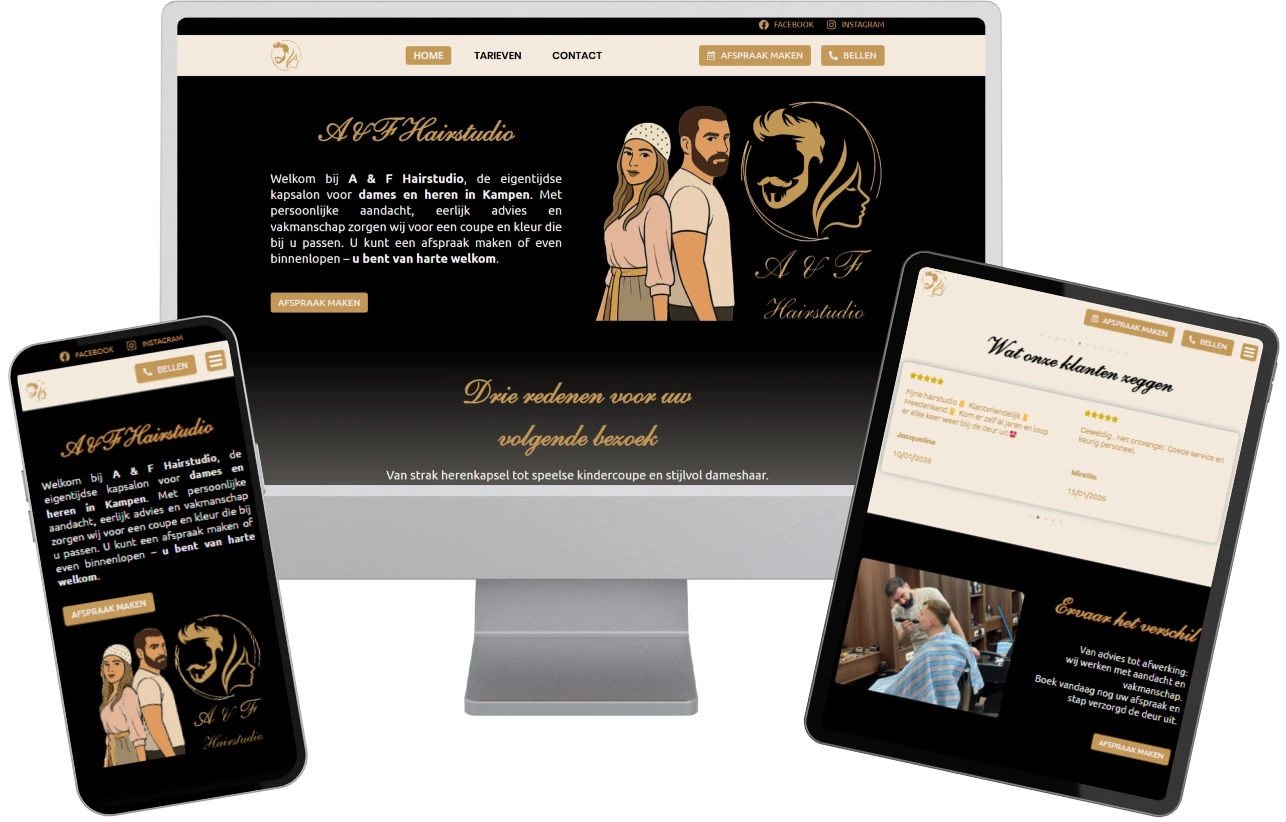 A&F Hairstudio mockup van hun website